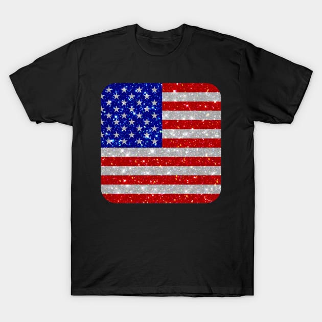 American Flag Glitter Sticker T-Shirt by anacarminda